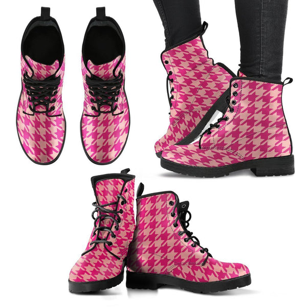 Combat Boots - Pink Houndstooth | Blush Pink Boots Kawaii 