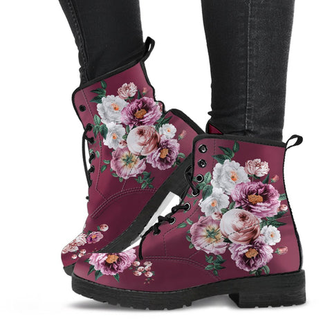 Combat Boots - Pink & White Flowers (Mauve) | Custom Shoes 