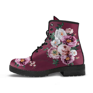 Combat Boots - Pink & White Flowers (Mauve) | Custom Shoes 