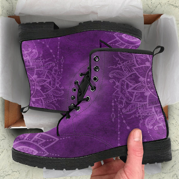 Purple Boots for Women- Purple Mandala | Combat Boots Vegan