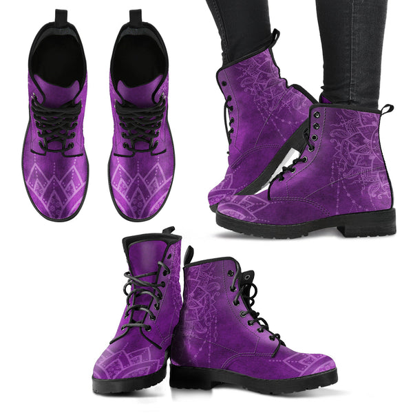 Purple Boots for Women- Purple Mandala | Combat Boots Vegan