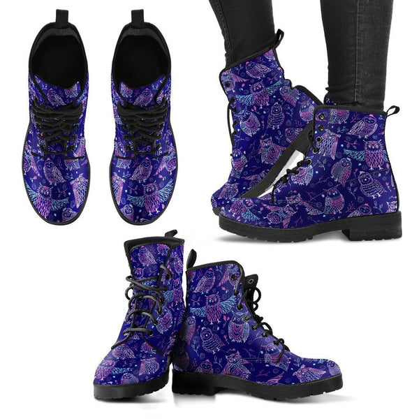 Purple Boots - Purple Owls | Combat Boots for Women Handmade