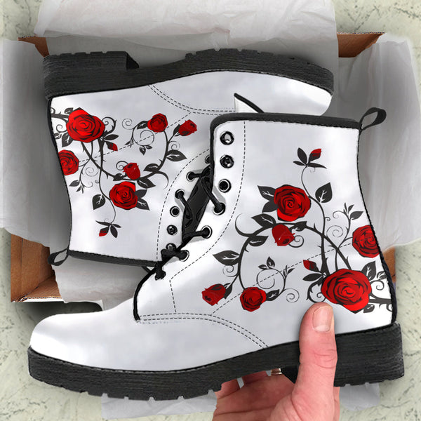 Combat Boots - Rose Art | Boho Shoes Handmade Lace Up Boots