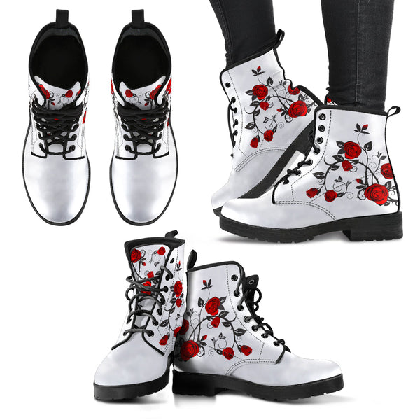 Combat Boots - Rose Art | Boho Shoes Handmade Lace Up Boots