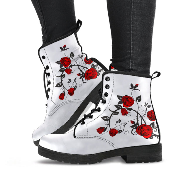 Combat Boots - Rose Art | Boho Shoes Handmade Lace Up Boots