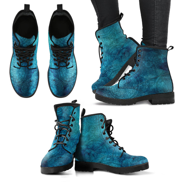 Combat Boots - Rugged Look Blue Mandala Boots | Custom Shoes