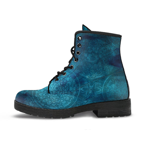 Combat Boots - Rugged Look Blue Mandala Boots | Custom Shoes