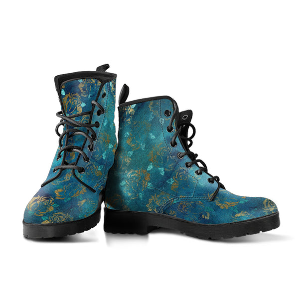 Combat Boots - Rugged Look Green Boots with Roses | Custom