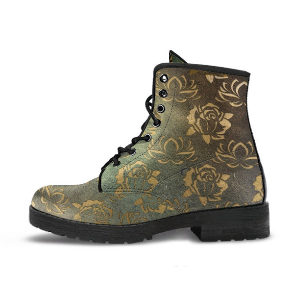 Combat Boots - Rugged Look Roses & Lotus | Custom Shoes 