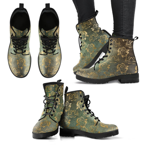 Combat Boots - Rugged Look Roses & Lotus | Custom Shoes 