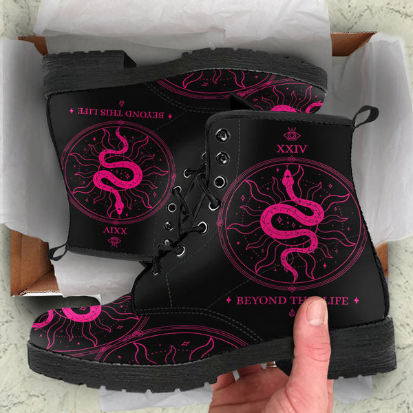 Combat Boots - Snake Boots | Women’s Black Hipster Boots