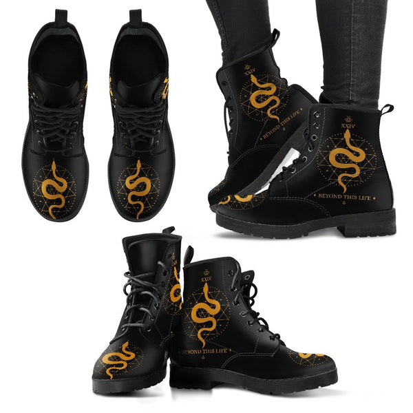 Combat Boots - Snake Boots | Women’s Black Hipster Boots 