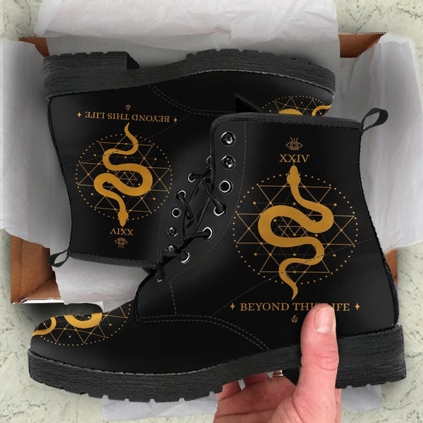 Combat Boots - Snake Boots | Women’s Black Hipster Boots 