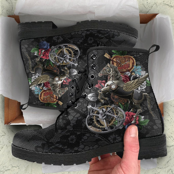 Combat Boots - Steampunk Inspired Design #11 with Black Lace