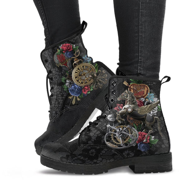 Combat Boots - Steampunk Inspired Design #11 with Black Lace