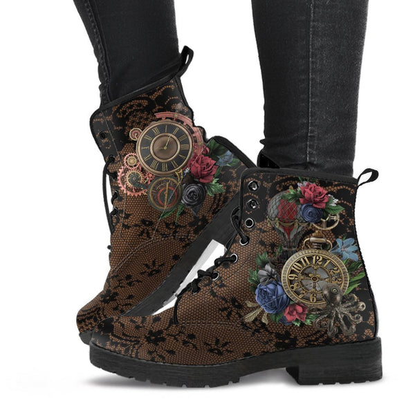 Combat Boots - Steampunk Inspired Design #13 with Black Lace