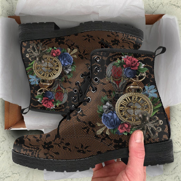 Combat Boots - Steampunk Inspired Design #13 with Black Lace