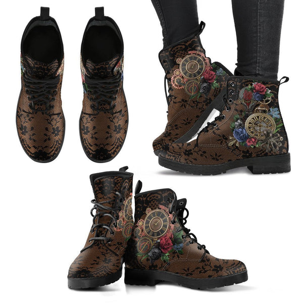 Combat Boots - Steampunk Inspired Design #13 with Black Lace