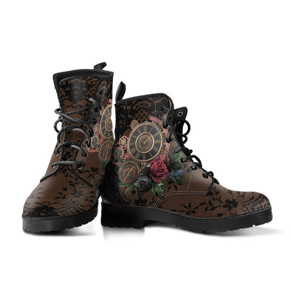 Combat Boots - Steampunk Inspired Design #13 with Black Lace