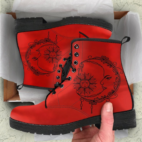 Combat Boots - Sun and Moon Boots #11 Red | Vegan Leather 