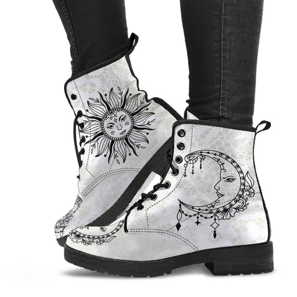 Combat Boots - Sun and Moon Boots #13 White Lace Print | 