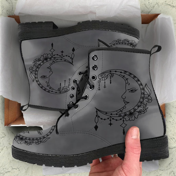Combat Boots - Sun and Moon Boots #14 Gray | Custom Shoes 