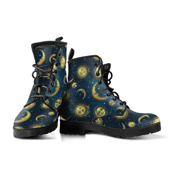 Combat Boots - Sun Moon Boots | Vegan Leather Lace Up Boots 