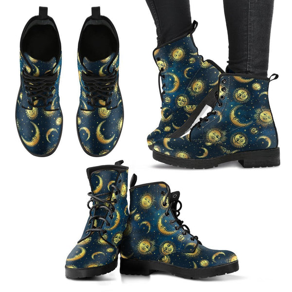 Combat Boots - Sun Moon Boots | Vegan Leather Lace Up Boots 