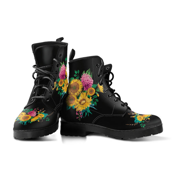 Combat Boots - Sunflowers #11 | Women’s Black Boots Handmade