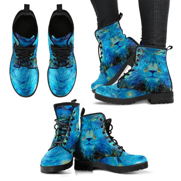 Combat Boots - The Starry Night Lion Inspired by Vincent van