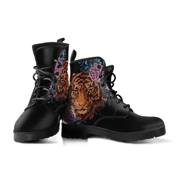 Combat Boots - Tiger & Flowers #1 | Women’s Black Hipster 