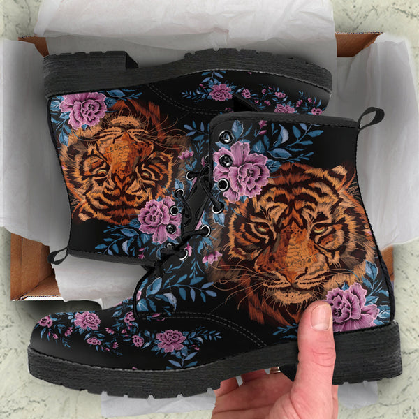 Combat Boots - Tiger & Flowers #2 | Women’s Black Hipster 