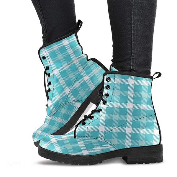 Combat Boots-Turquoise Plaid Design | ACES INFINITY