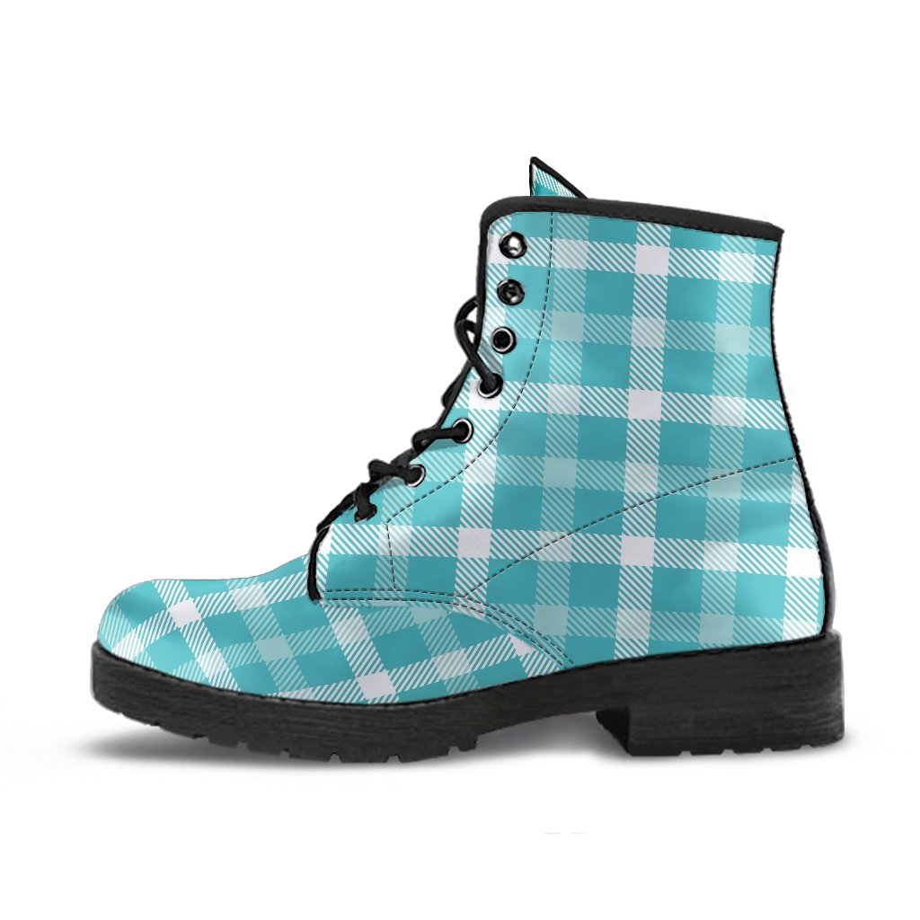 Combat Boots-Turquoise Plaid Design | ACES INFINITY