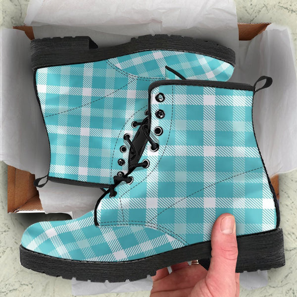 Combat Boots-Turquoise Plaid Design | ACES INFINITY