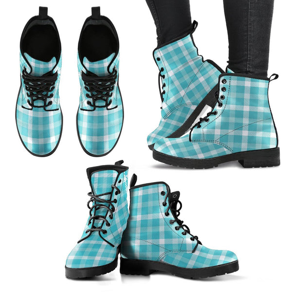 Combat Boots-Turquoise Plaid Design | ACES INFINITY