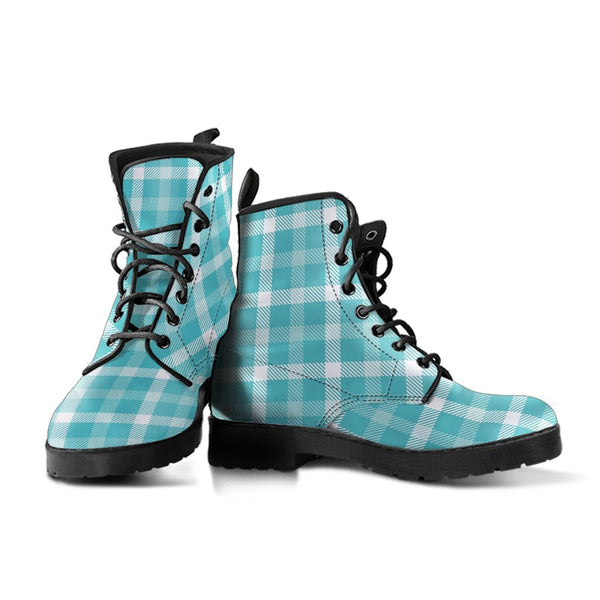 Combat Boots-Turquoise Plaid Design | ACES INFINITY