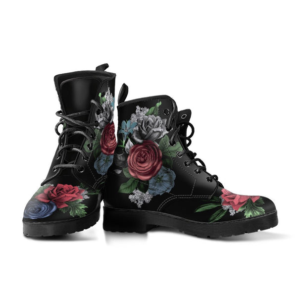 Combat Boots - Vintage Flowers in Black | Custom Shoes Vegan