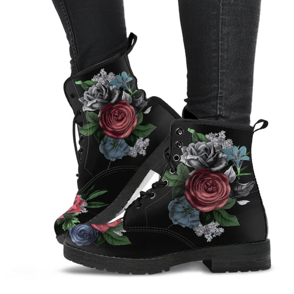 Combat Boots - Vintage Flowers in Black | Custom Shoes Vegan