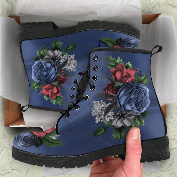 Combat Boots - Vintage Flowers in Dark Blue | Custom Shoes 