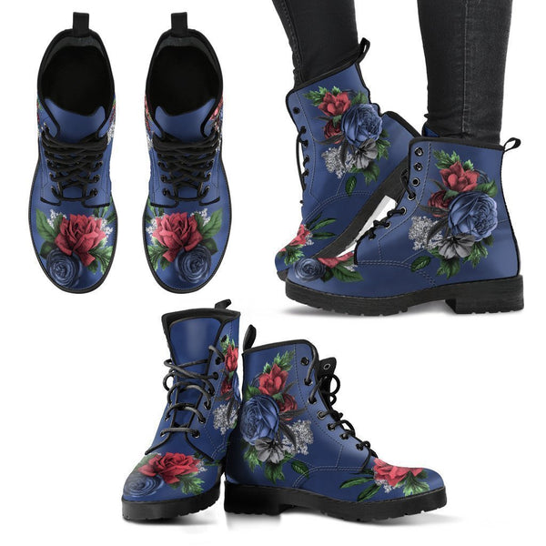 Combat Boots - Vintage Flowers in Dark Blue | Custom Shoes 