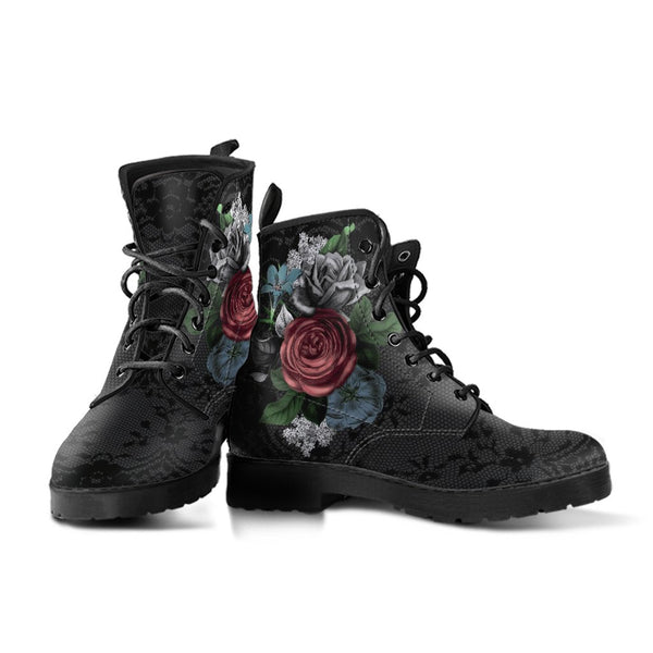 Combat Boots - Vintage Flowers with Black Lace Print | 