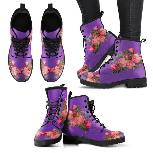 Combat Boots - Vintage Roses (Dark Purple) | Purple Boots 