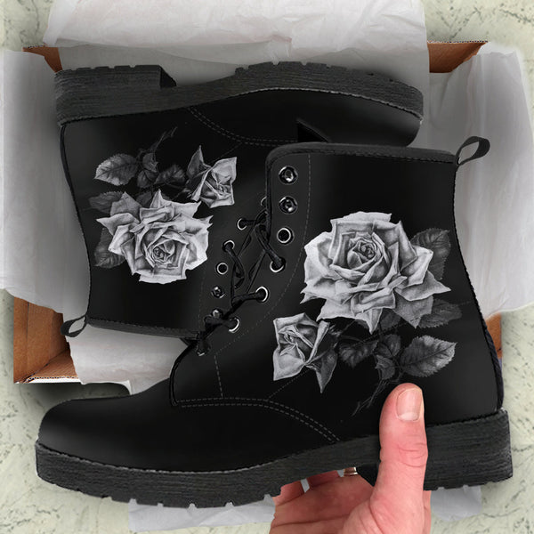 Combat Boots - Vintage Roses in Black & White | Women’s