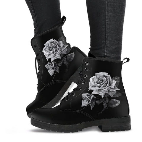 Combat Boots - Vintage Roses in Black & White | Women’s