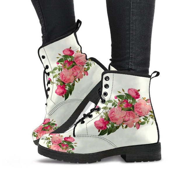 Combat Boots - Vintage Roses (Ivory) | Vegan Leather Lace Up