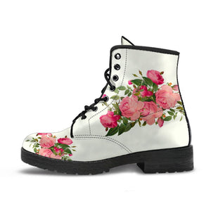 Combat Boots - Vintage Roses (Ivory) | Vegan Leather Lace Up