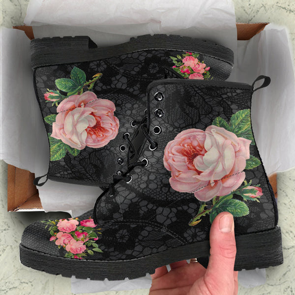 Combat Boots - Vintage Style Flowers #103 | Boho Shoes