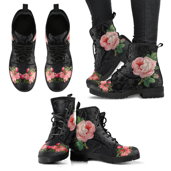 Combat Boots - Vintage Style Flowers #103 | Boho Shoes