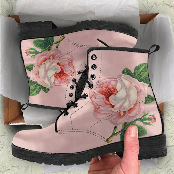 Combat Boots | Vintage Style Pink Roses | Boho Shoes 